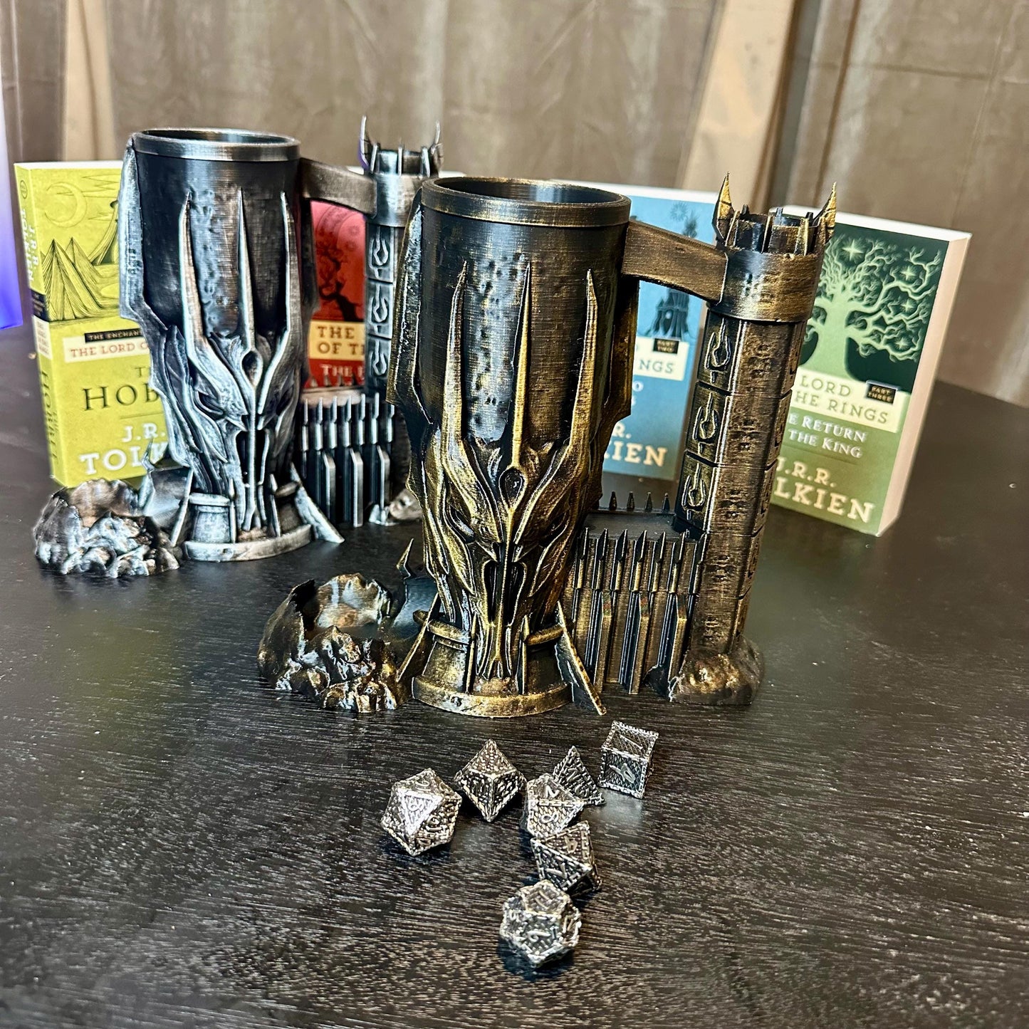 Lord of the Rings Inspired Dice Tower & Can Holder: Hand-Painted RPG Dark Lord Tower