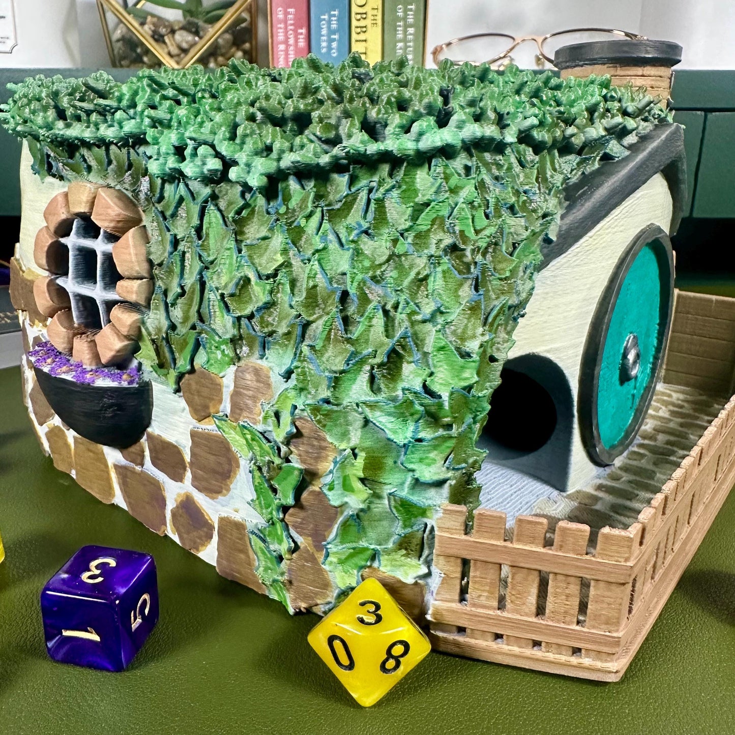 Hobbit Hole Dice Tower & Snack Bowl – Hand-Painted Fantasy Burrow Roller
