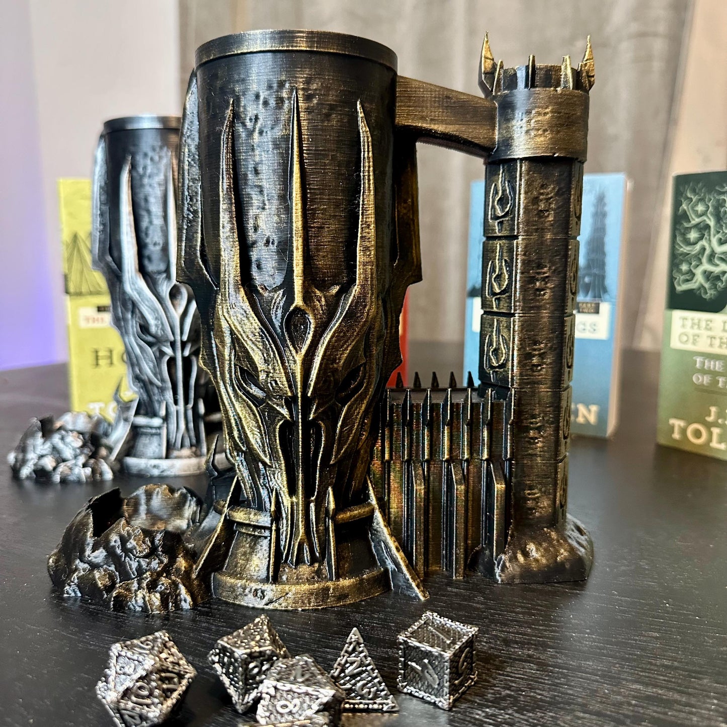 Lord of the Rings Inspired Dice Tower & Can Holder: Hand-Painted RPG Dark Lord Tower