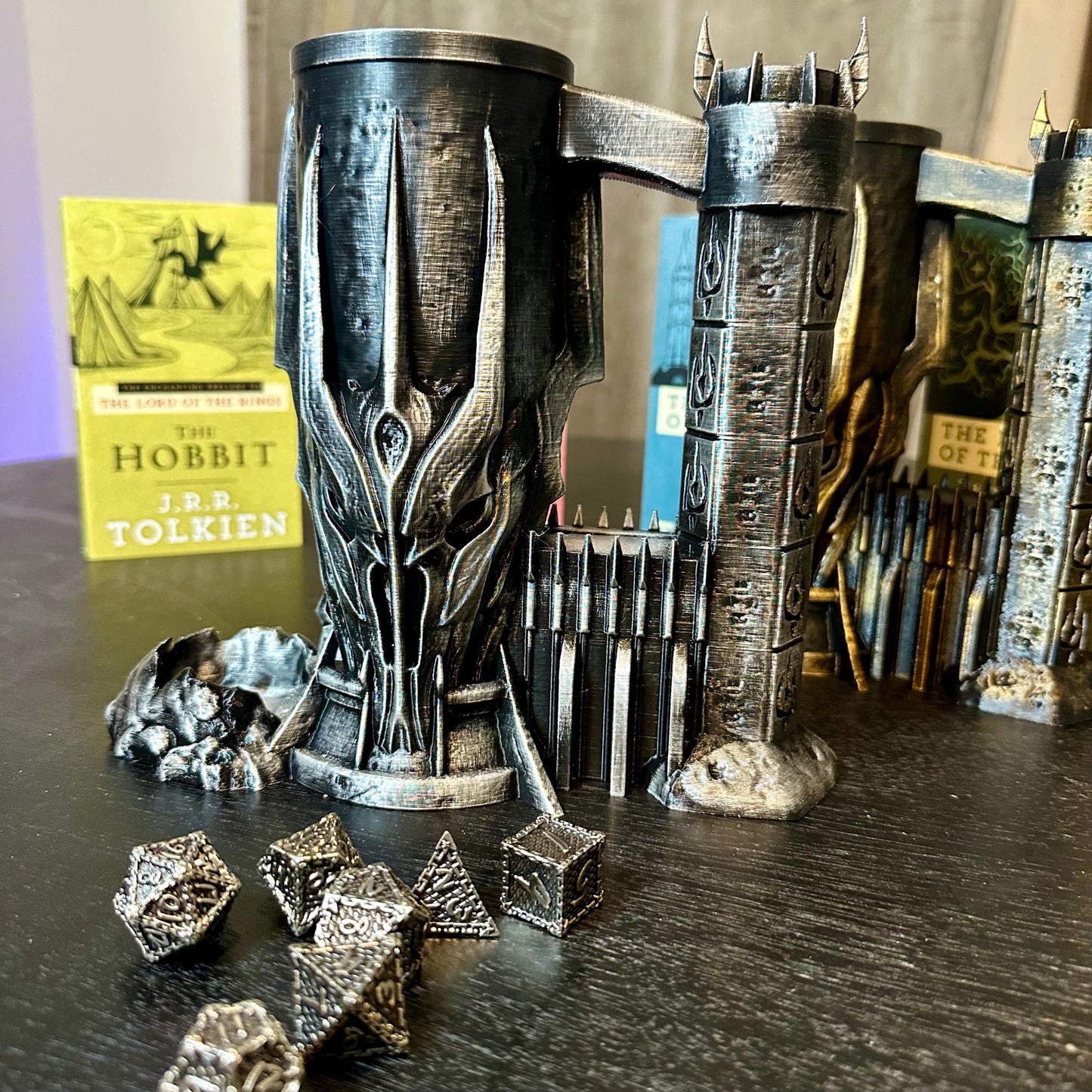 Lord of the Rings Inspired Dice Tower & Can Holder: Hand-Painted RPG Dark Lord Tower