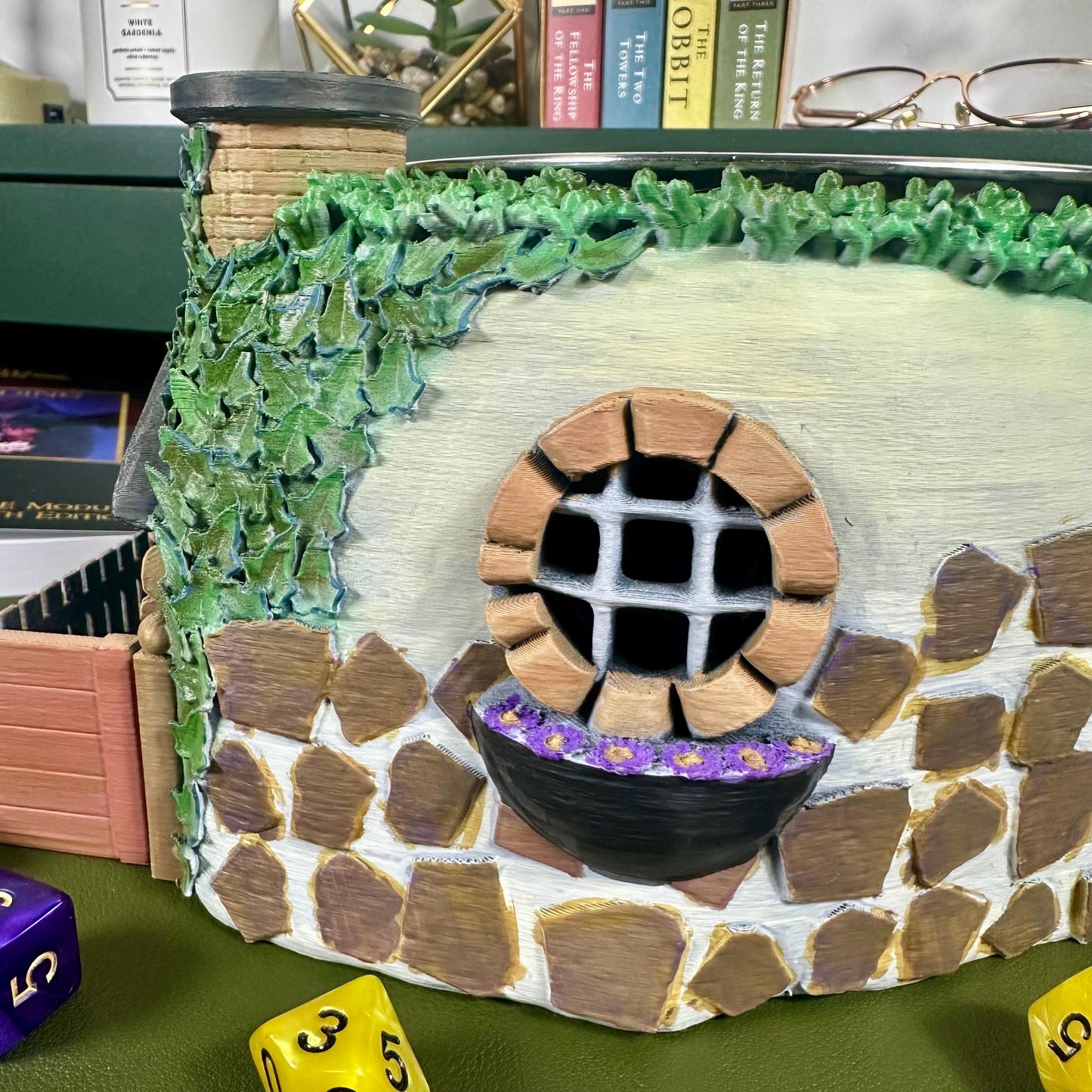 Hobbit Hole Dice Tower & Snack Bowl – Hand-Painted Fantasy Burrow Roller