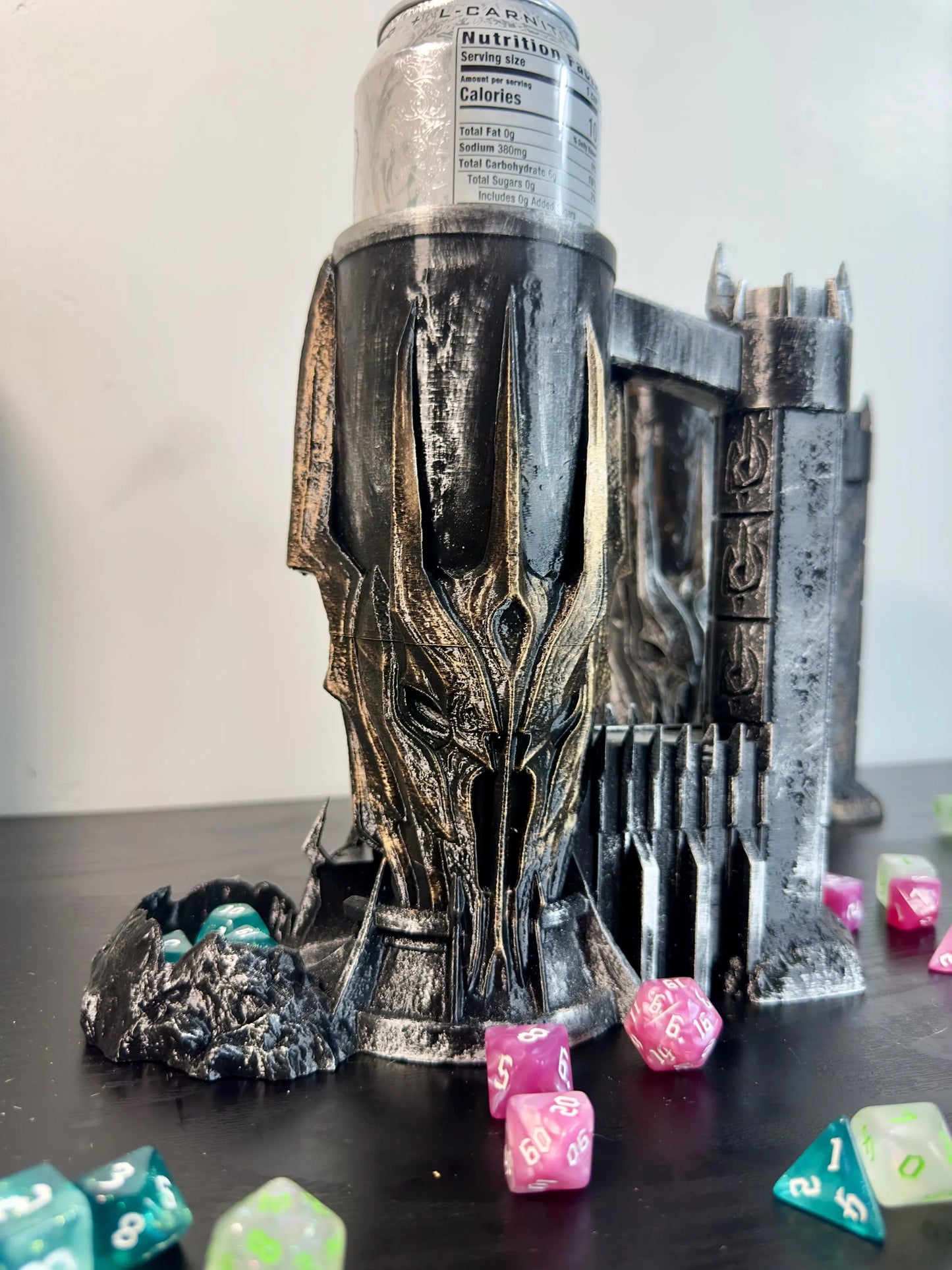 Lord of the Rings Inspired Dice Tower & Can Holder: Hand-Painted RPG Dark Lord Tower